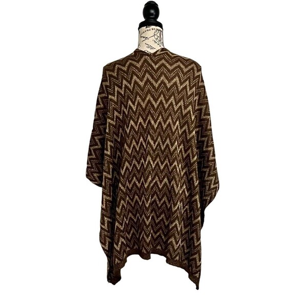 Dress Barn Womens Chevron Metallic Poncho Wrap Tunic Brown Gold O/s - Picture 4 of 7